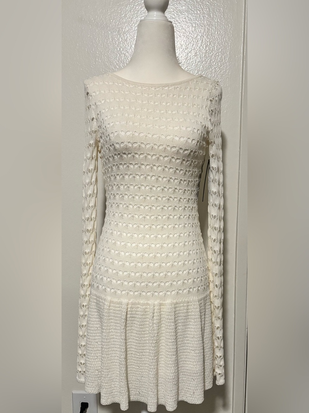 Long Sleeve Cross-Back Mini Dress in White Like New